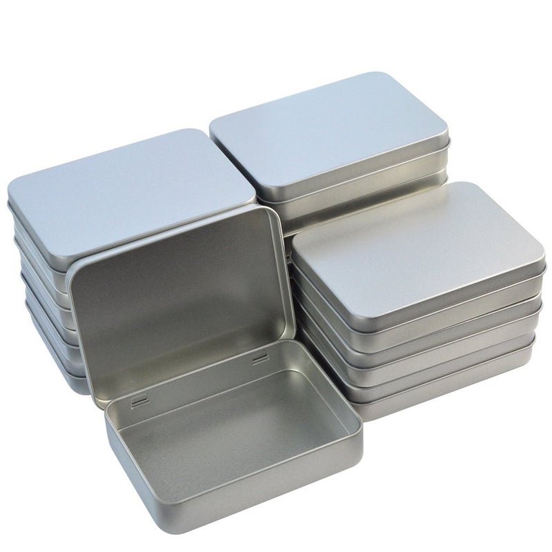 Wobe 12pcs Metal Rectangular Empty Hinged Tins Box Containers 4.5x3.3x0.9 in, Mini Portable Box Small Storage Kit Home Organizer Holders For First Aid Kit, Survival Kits, Storage, Herbs Pills Crafts - Image 1